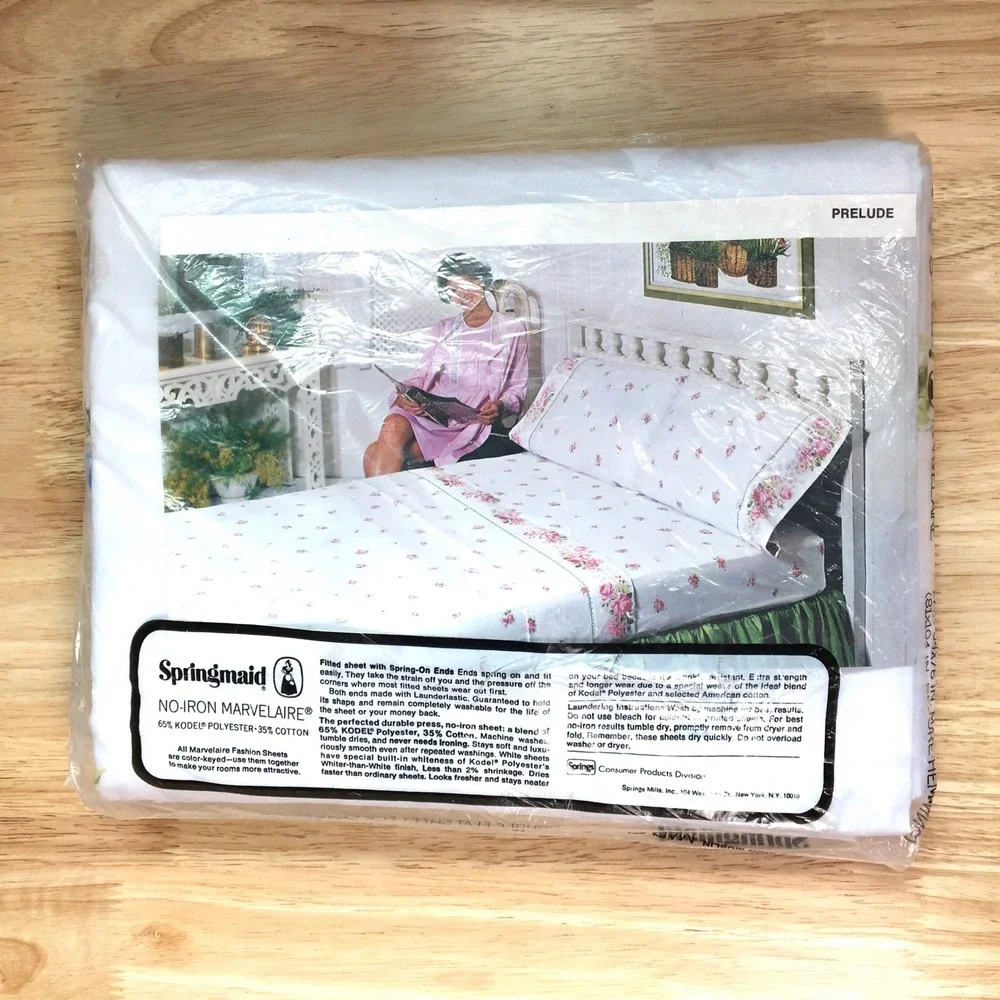 Springmaid No-Iron Marvelaire Prelude Floral Double Flat Sheet Full Blue Yellow